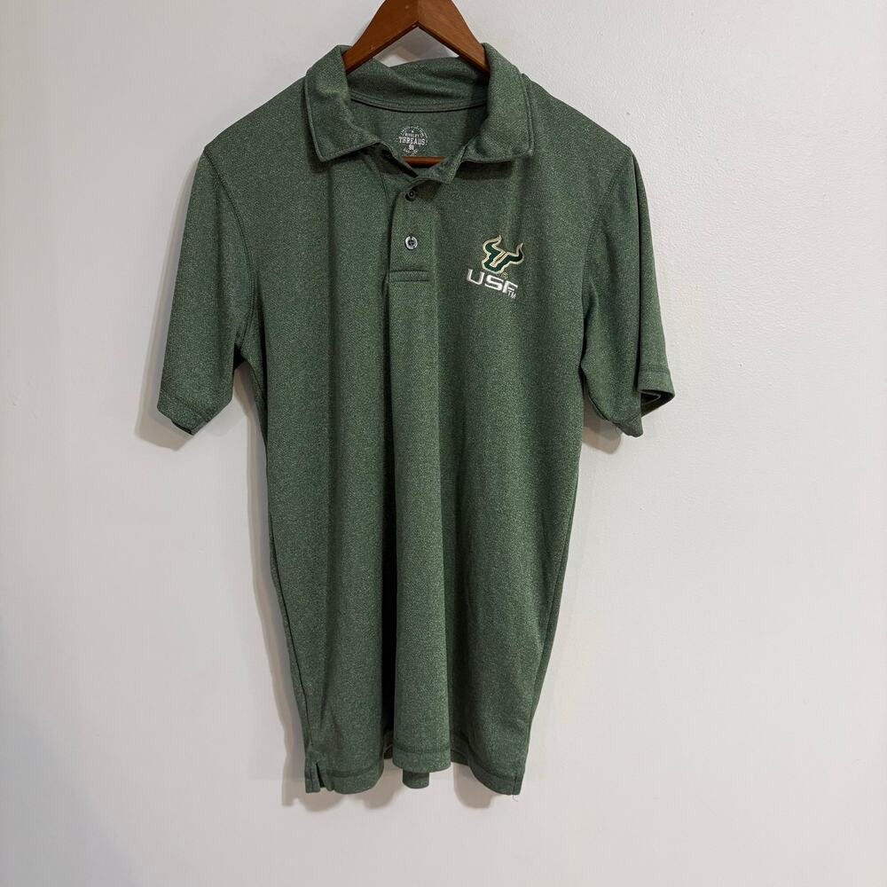 USF College Men's M Collared Golf Polo Shirt Bulls Green Athletic Moisture Wick